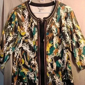 "CHRISTOPHER & BANKS Ladies Size L Full Zip Drawstring 3/4 SleeveTop Fall Colors